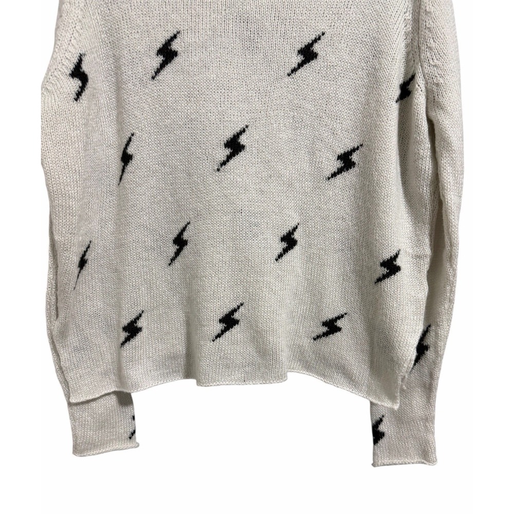Wooden Ships Paola Buendia White Knit Sweater W/Black Lighting Bolts Size XS/S - Picture 6 of 10